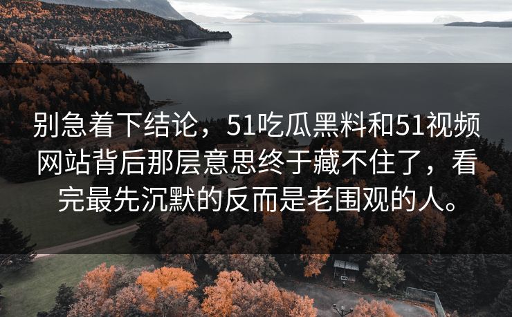 别急着下结论，51吃瓜黑料和51视频网站背后那层意思终于藏不住了，看完最先沉默的反而是老围观的人。