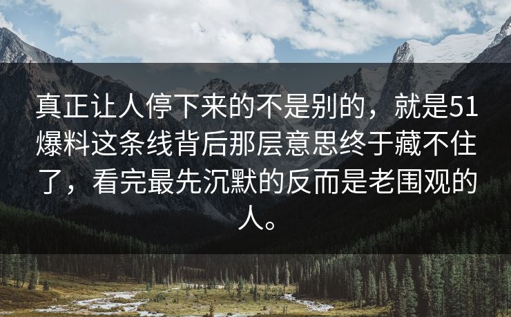 真正让人停下来的不是别的，就是51爆料这条线背后那层意思终于藏不住了，看完最先沉默的反而是老围观的人。