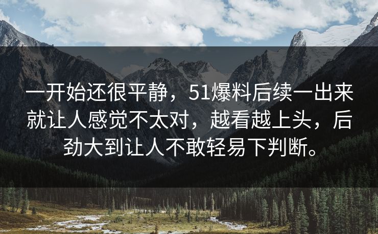 一开始还很平静，51爆料后续一出来就让人感觉不太对，越看越上头，后劲大到让人不敢轻易下判断。
